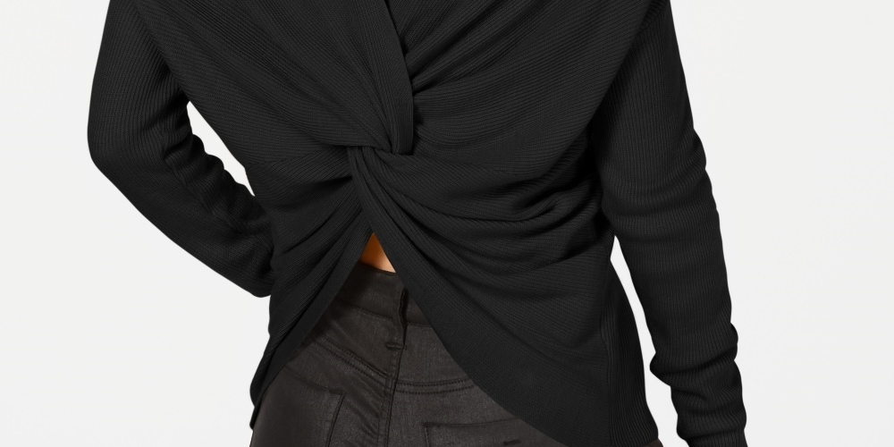 Bar III Women's Ribbed Twist Back Sweater Black Size X-Small