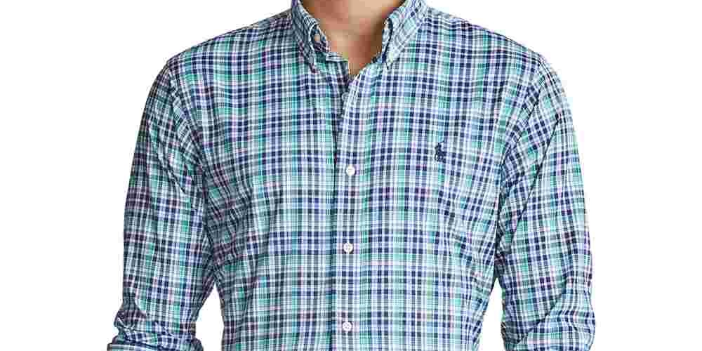 Ralph Lauren Men's Classic Fit Performance Plaid Twill Shirt Blue Size Small