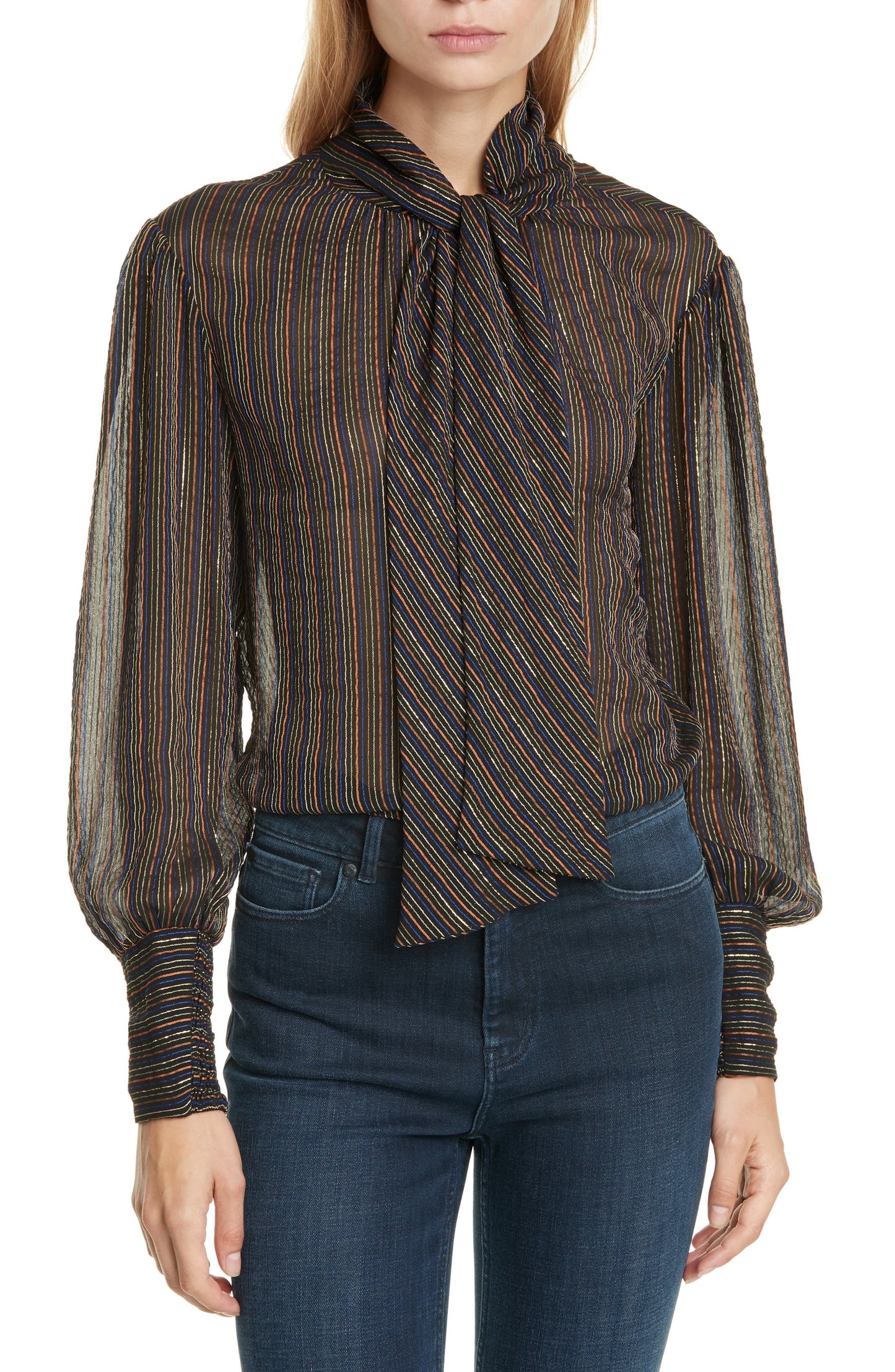 Rebecca Women's Taylor Long Sleeve Lurex Stripe Top Clothing Charcoal Size 4