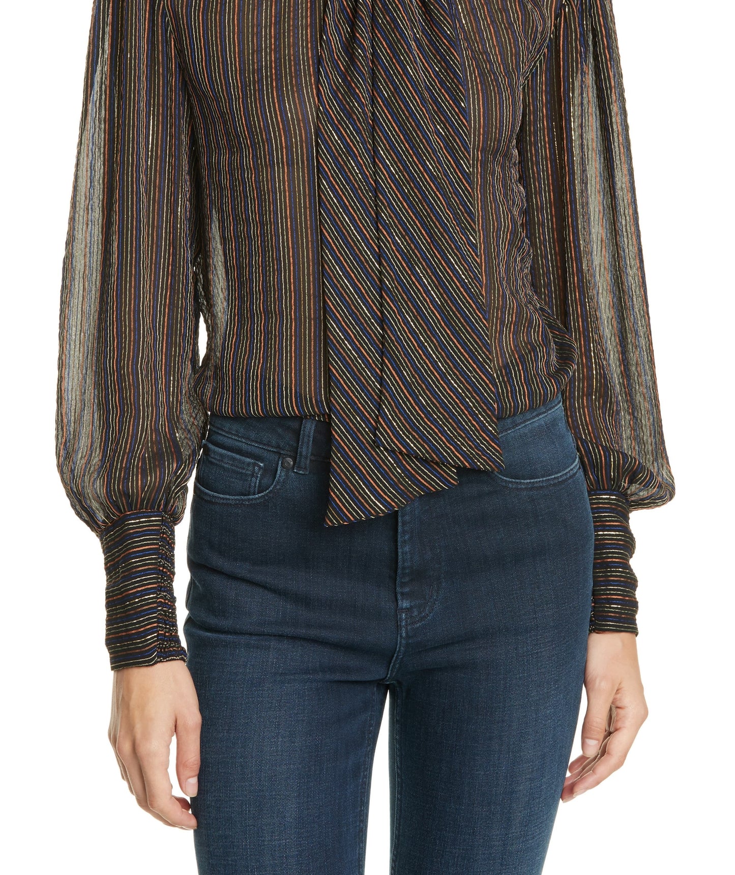 Rebecca Women's Taylor Long Sleeve Lurex Stripe Top Clothing Charcoal Size 4