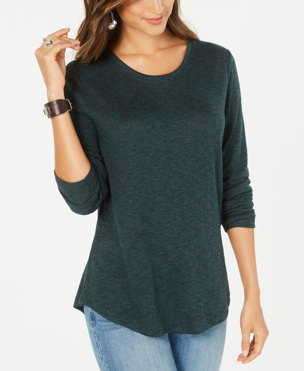 Style & Co Women's Long-Sleeve Scoop-Neck Top  Green Size Small