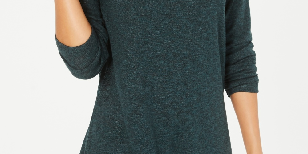 Style & Co Women's Long-Sleeve Scoop-Neck Top  Green Size Small