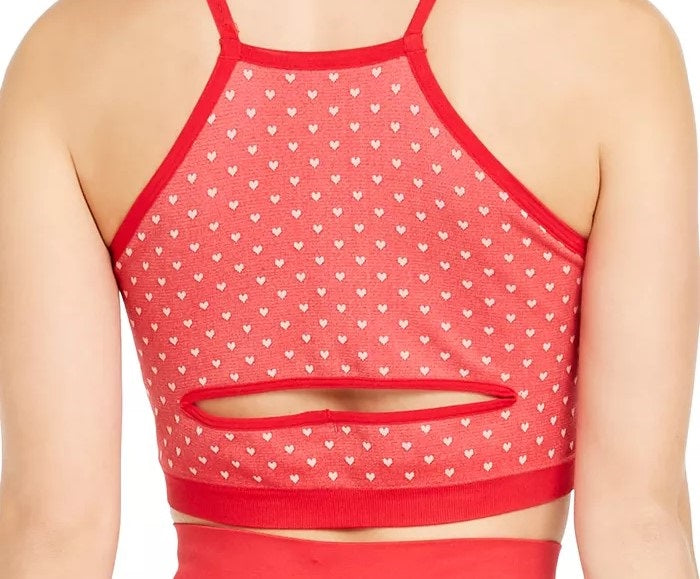 Ideology Women's Heart-Print Seamless Low-Impact Sports Bra Pink Size X-Large