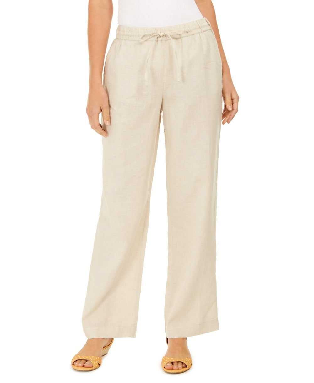 Charter Club Women's Linen Drawstring-Waist Pants Brown Size Small