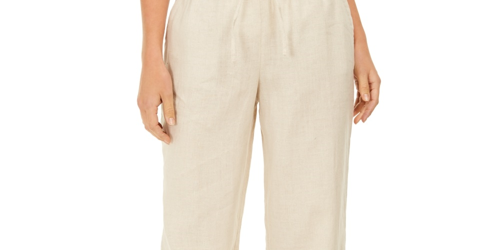 Charter Club Women's Linen Drawstring-Waist Pants Brown Size Small