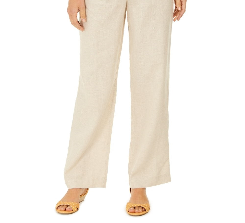 Charter Club Women's Linen Drawstring-Waist Pants Brown Size Small