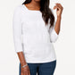 Karen Scott Women's Square-Neck Lace-Stripe Top White Size Large