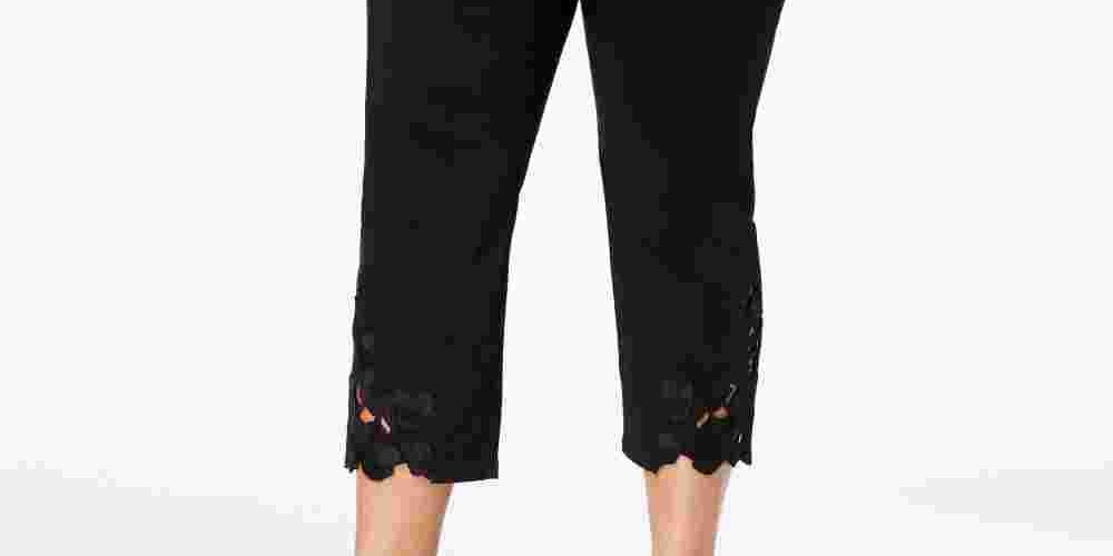 INC International Concepts Women's Plus Size Lace-Hem Cropped Pants Black Size 24W