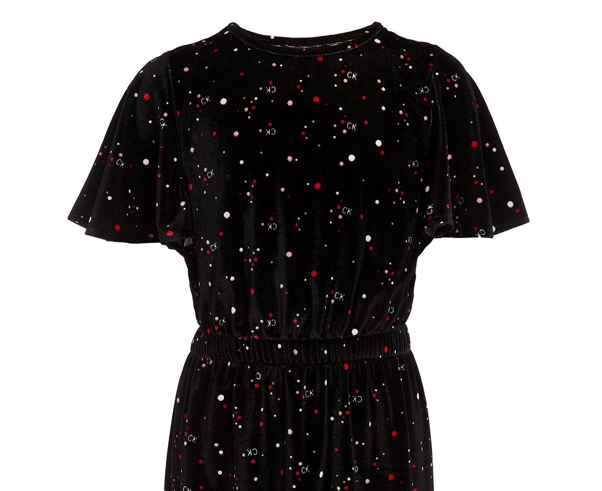 Calvin Klein Big Girls Velour Flutter-Sleeve Dress Black Size 12-14