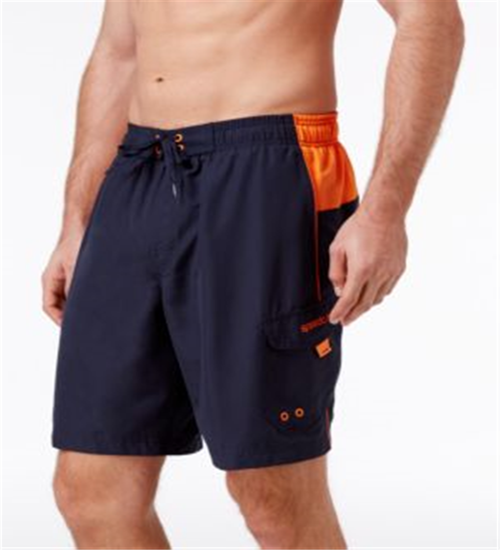 Speedo Men's Sport Volley Swim Bottom Trunks -Navy -Orange Size Small