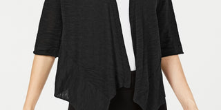 Alfani Women's Petite Linen Open-Front Cardigan Black Size PM