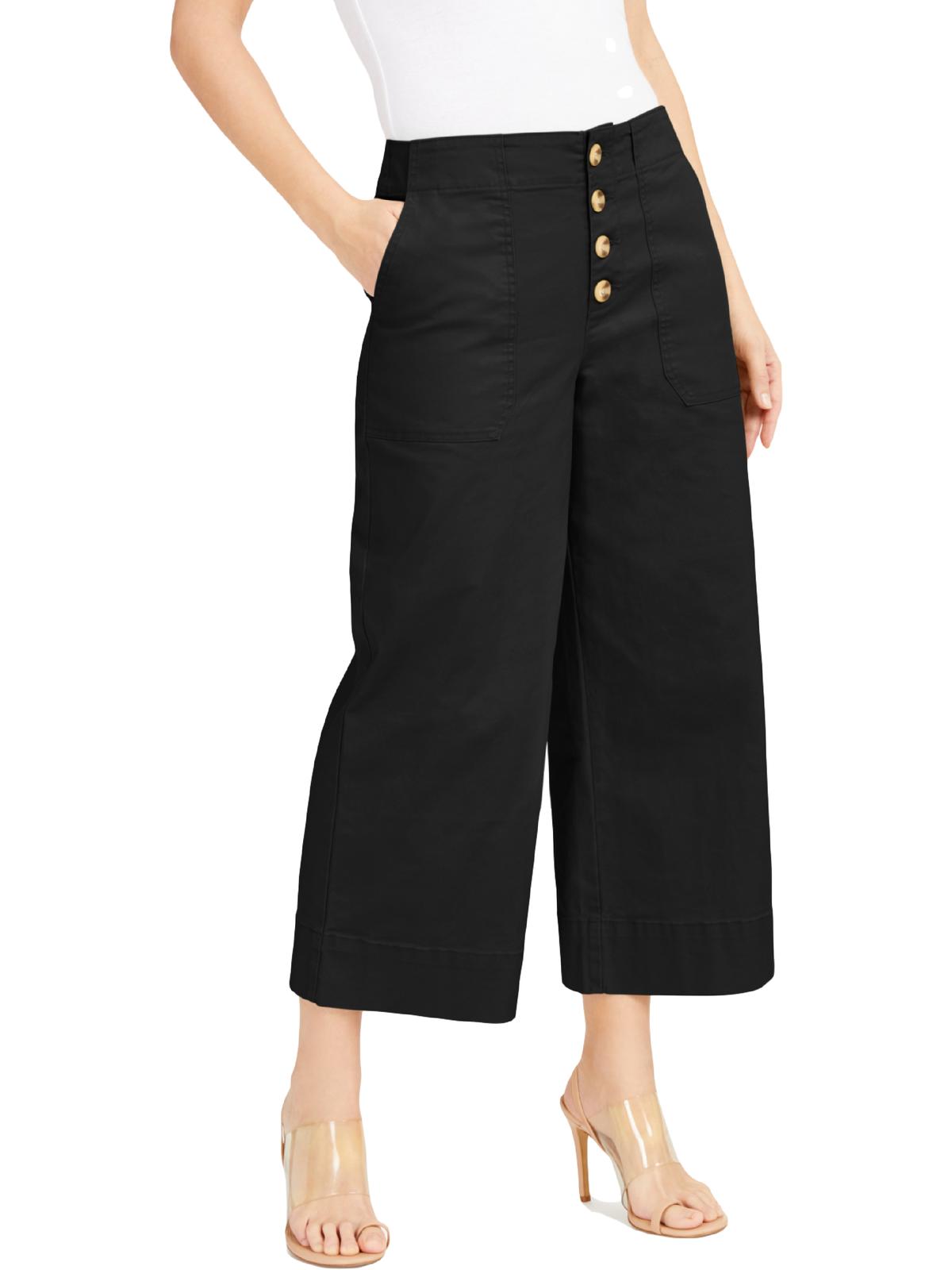 INC Women's Wide Leg Exposed Fly Culottes Black Size 8-