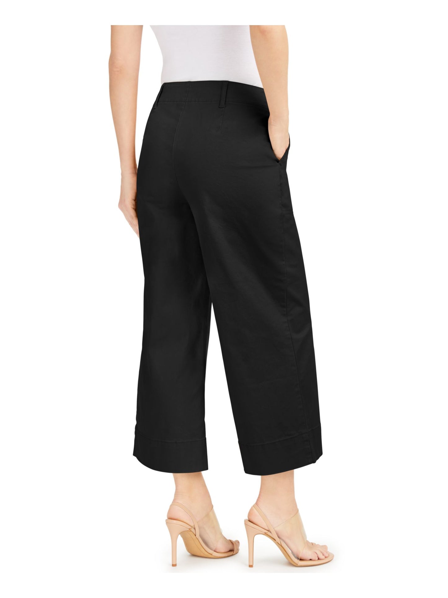 INC Women's Wide Leg Exposed Fly Culottes Black Size 8-