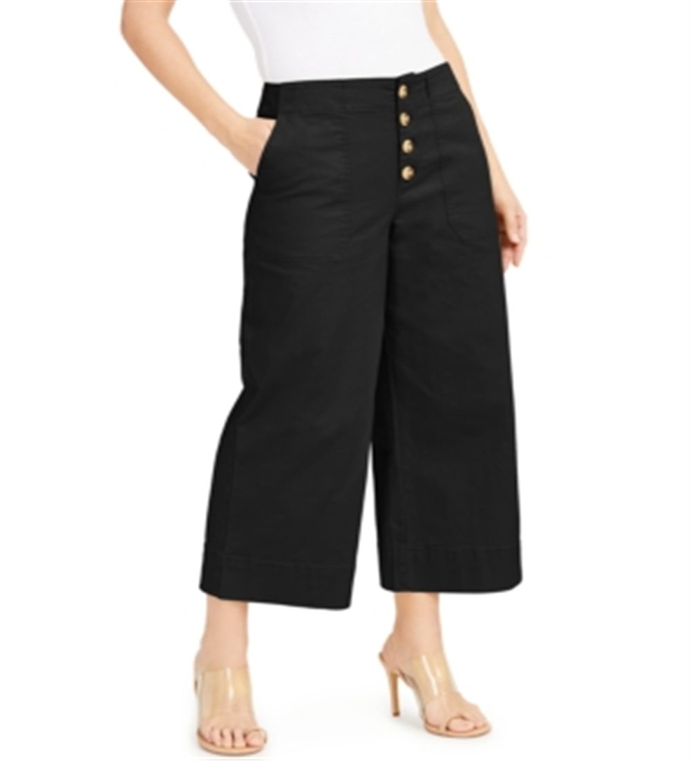 INC Women's Wide Leg Exposed Fly Culottes Black Size 8-