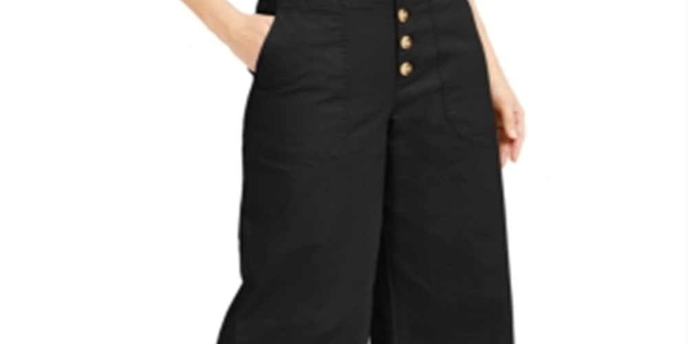 INC Women's Wide Leg Exposed Fly Culottes Black Size 8-