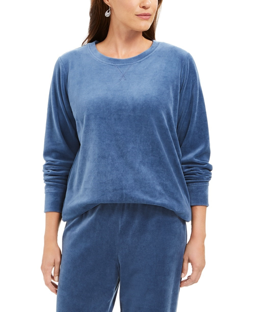 Karen Scott Women's Sport Velour Sweatshirt Blue Size X-Large