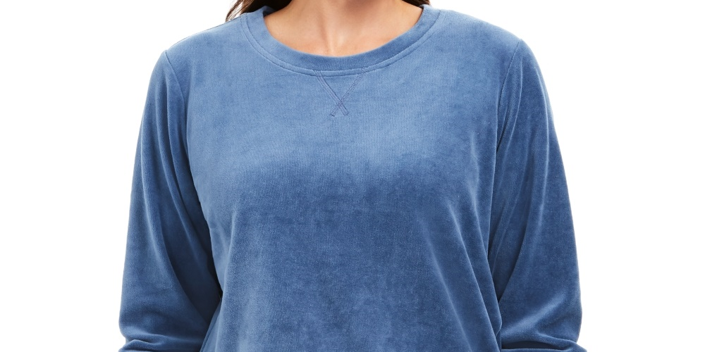 Karen Scott Women's Sport Velour Sweatshirt Blue Size X-Large