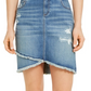 INC International Concepts Women's Destructed Fray-Trim Crossover-Hem Denim Skirt Blue Size 10