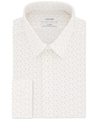 Calvin Klein Men's Steel Slim-Fit Non-Iron Performance Stretch White Print Dress Shirt Red Size 14.5X32-33
