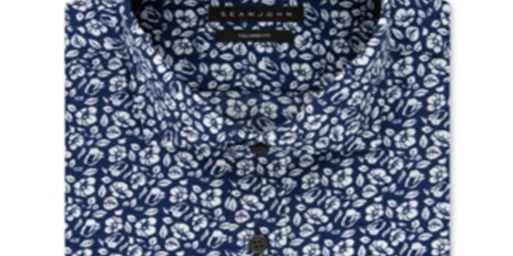 Sean John Men's Classic Regular Fit Print Dress Shirt Navy Size 2XL