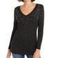 INC International Concepts Women's Embellished Shine V-Neck Top Black Size X-Small