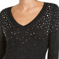 INC International Concepts Women's Embellished Shine V-Neck Top Black Size X-Small