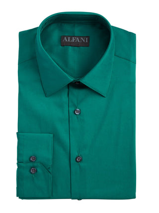 Alfani Men's Slim Fit Performance Stretch Easy Care Solid Dress Shirt Green Size XL
