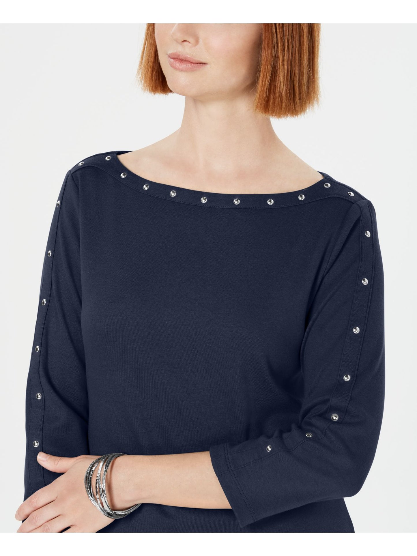 Karen Scott Women's Boat Neck Studded Dress Blue Size -Petite L