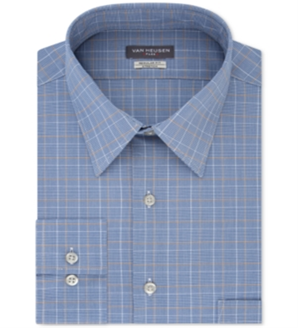 Van Heusen Men's Flex Classic Fit Stretch Wrinkle Free Check Dress Shirt Blue Size 2X 18/5