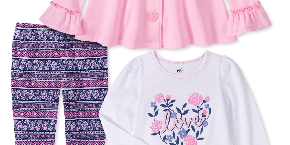 Kids Headquarters Toddler Girls 3-Pc. Fleece Jacket Love Top & Printed Leggings Set Assorted Size 2T