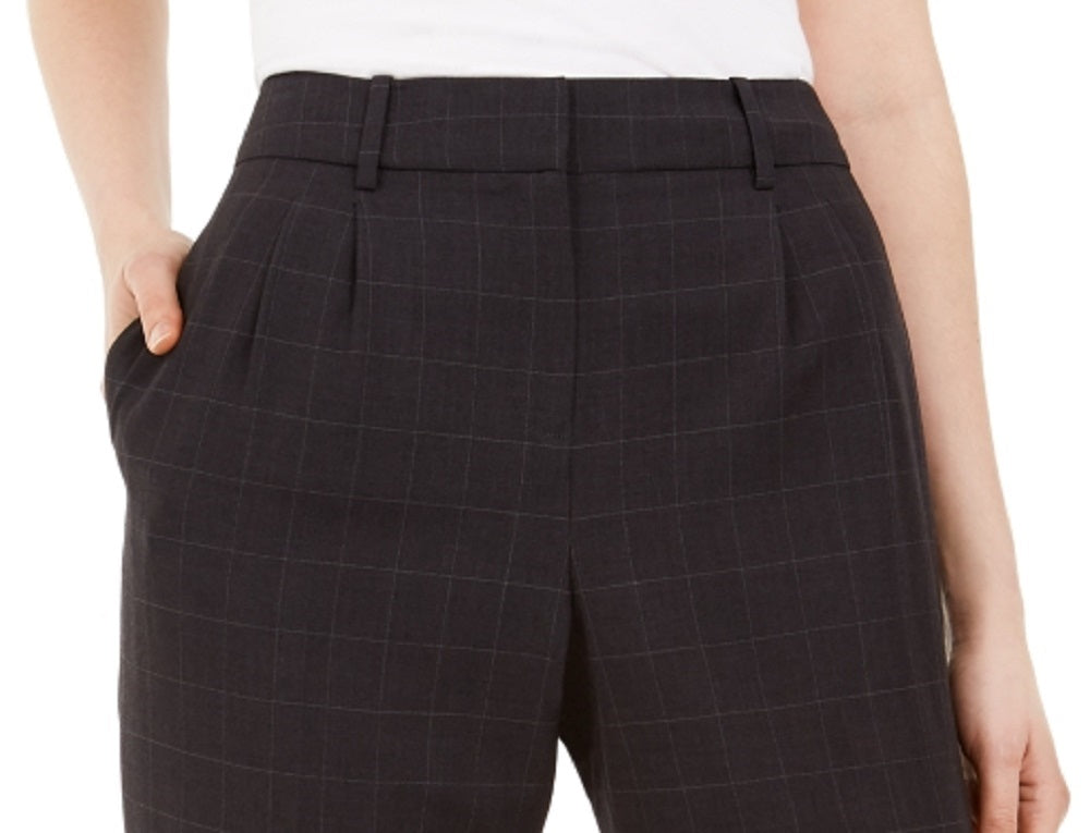 Calvin Klein Women's Slim-Leg Ankle Windowpane Pants Black Size 8