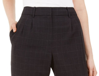 Calvin Klein Women's Slim-Leg Ankle Windowpane Pants Black Size 8