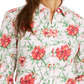 Charter Club Women's Printed Button Front Roll Tab Sleeve Top Pink Size Petite Small