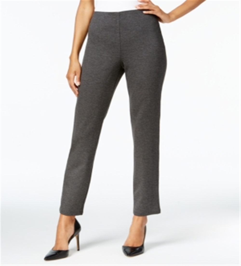 JM Collection Women's Ponte Pull on Straight Leg Pants CHARCOAL Size Petite L