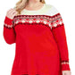 Charter Club Women's Printed Long Sleeve Jewel Neck Blouse Sweater Red Size 1X