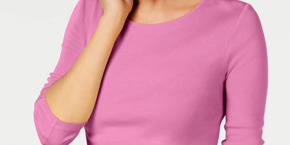 Charter Club Women's Pima Cotton Long Sleeve Top Pink Size Large