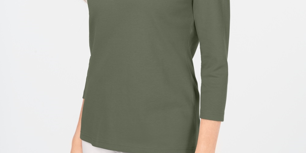 Karen Scott Women's Cotton V Neck Button Trim Top Green Size Small