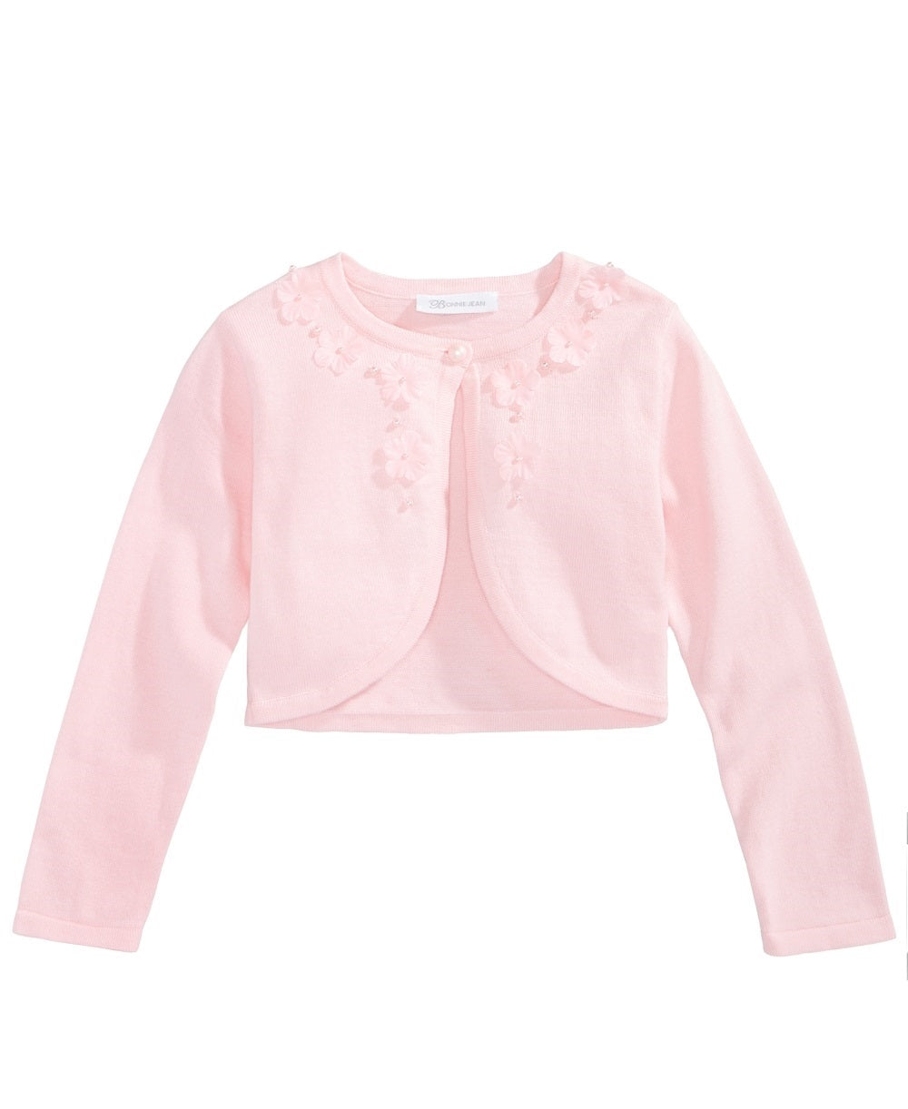 Bonnie Jean Little Girl's Floral Trim Cotton Cardigan Pink Size 6