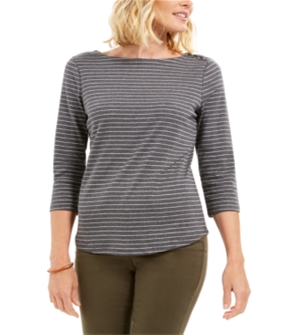 Charter Club Women's Metallic Striped Top Gray Size Petite L