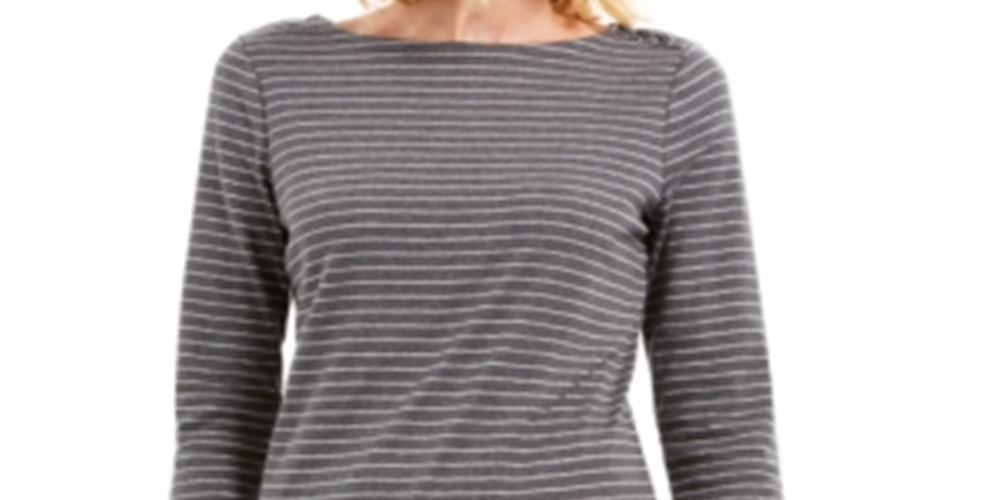 Charter Club Women's Metallic Striped Top Gray Size Petite L