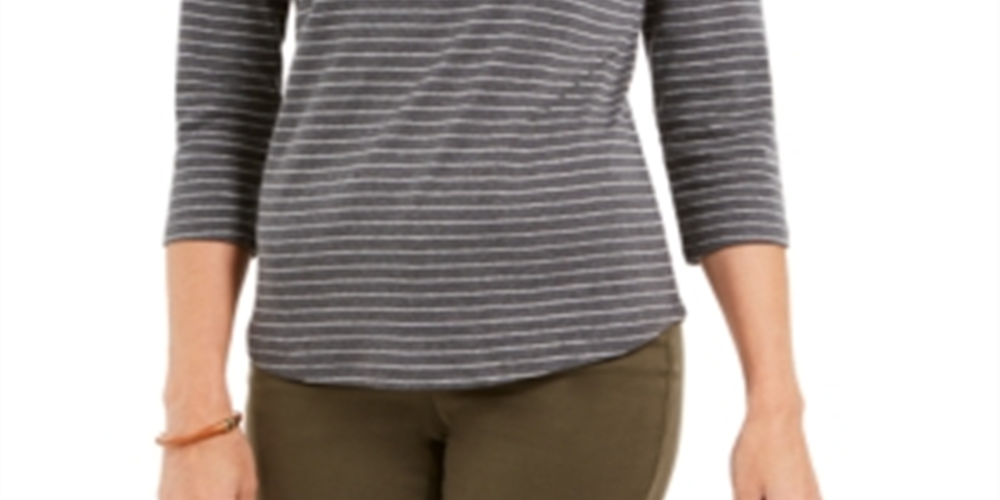 Charter Club Women's Metallic Striped Top Gray Size Petite L