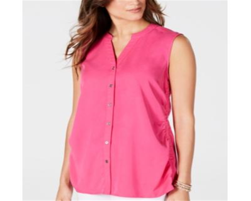 Style & Co Women's Cinched Side Sleeveless Top Pink Size Petite M