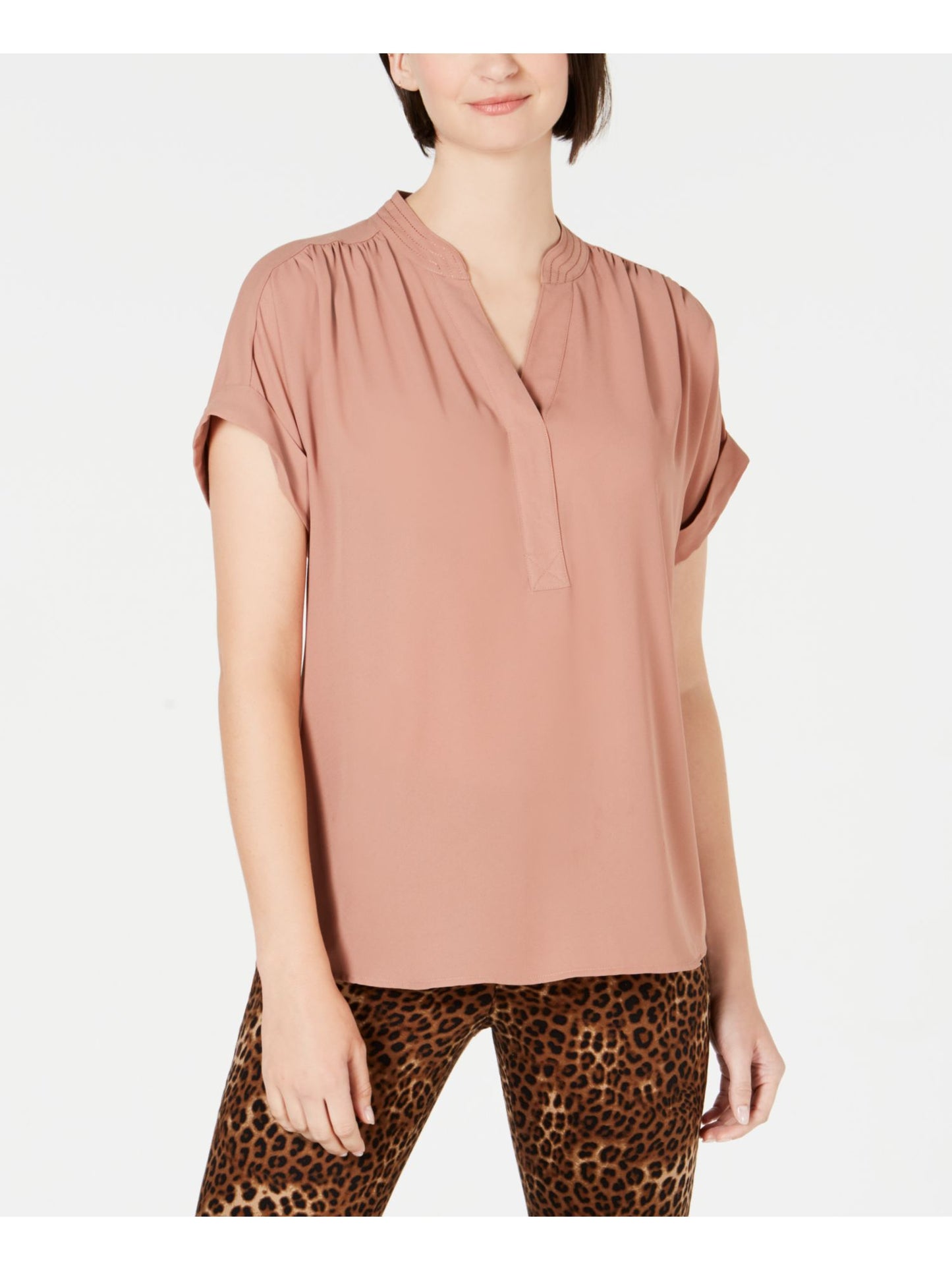 Charter Club Women's Solid Short Sleeve V Neck T-Shirt Top Pink Size Petite Small