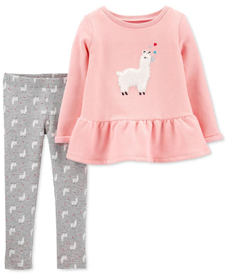 Carter's Baby Girl's 2 Pc Llama Peplum Top & Leggings Set Pink Size 9MOS