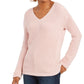 Charter Club Women's Cotton Textured V Neck Sweater Pink Size XX-Large