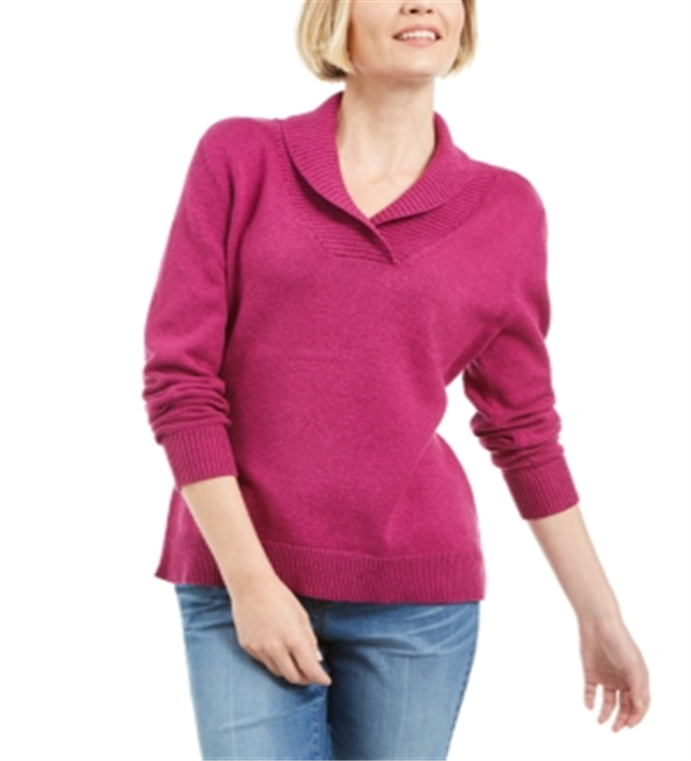 Karen Scott Women's Cotton Marled Shawl Collar Sweater Purple Size Small