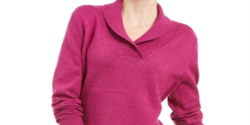 Karen Scott Women's Cotton Marled Shawl Collar Sweater Purple Size Small