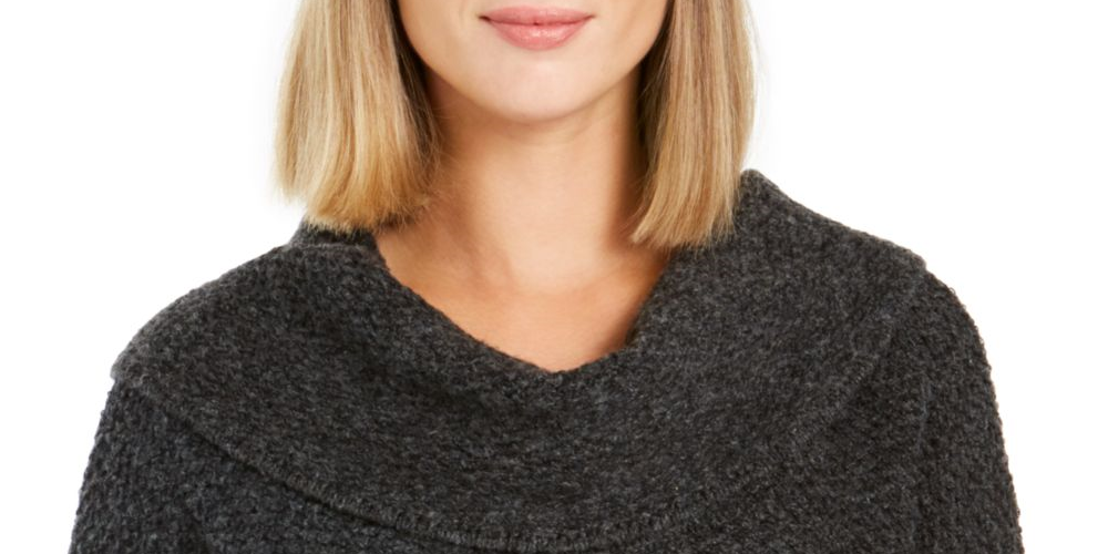 Style & Co Women'sTextured Long Sleeve Cowl Neck Sweater Gray-Black Size PP