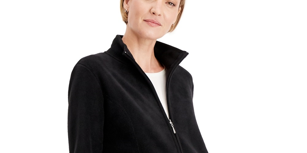 Karen Scott Women's Sport Zip Up Zeroproof Fleece Jacket Black Size Small