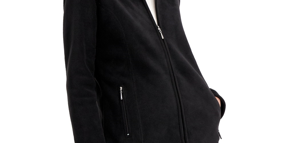 Karen Scott Women's Sport Zip Up Zeroproof Fleece Jacket Black Size Small